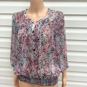 Leo & Nicole  Abstract  Patterned Peasant Blouse